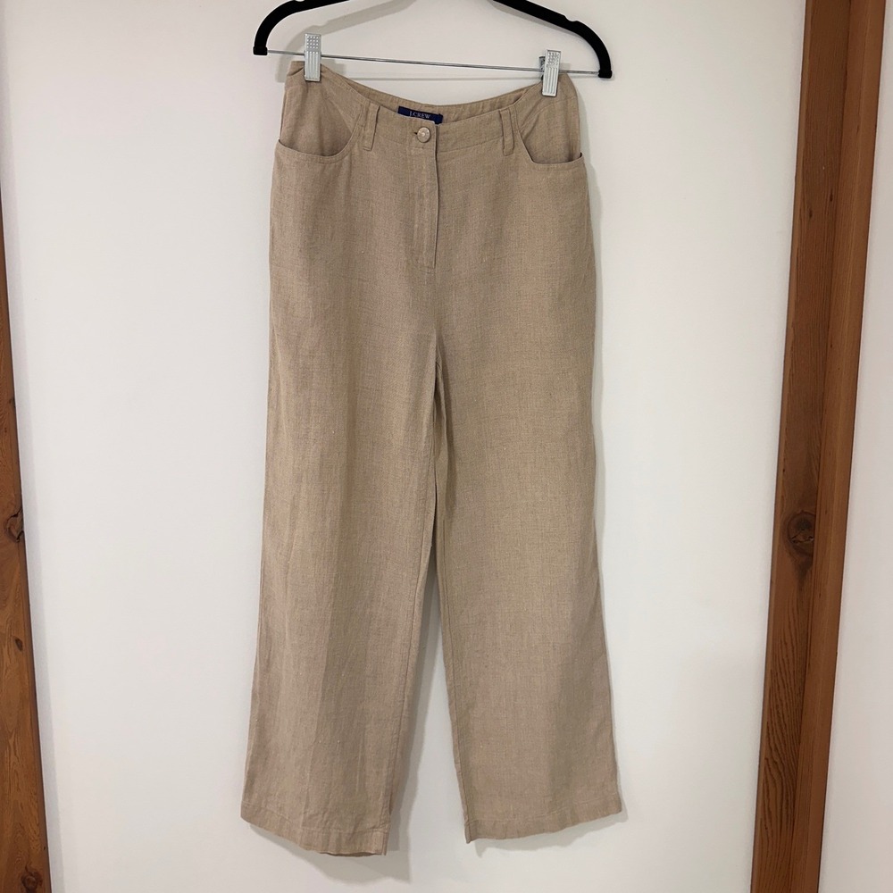 J.Crew Linen Wide‎ Leg Pants Womens 4 P Tan Four Pocket | Coastal Minimalist